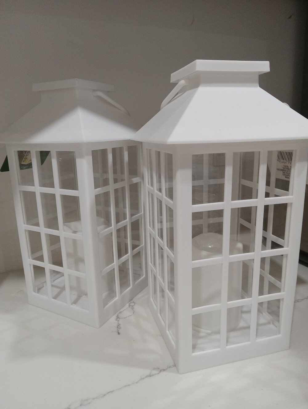 2 White Decorative Lantern Pair -